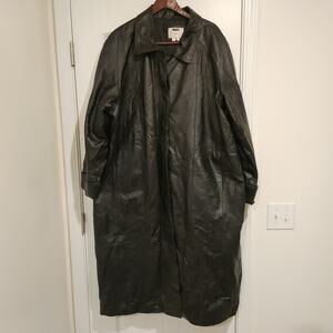 Vintage 90s Y2k Leather Trench Coat 26 28 5XL Black Unisex Mob Matrix Collared